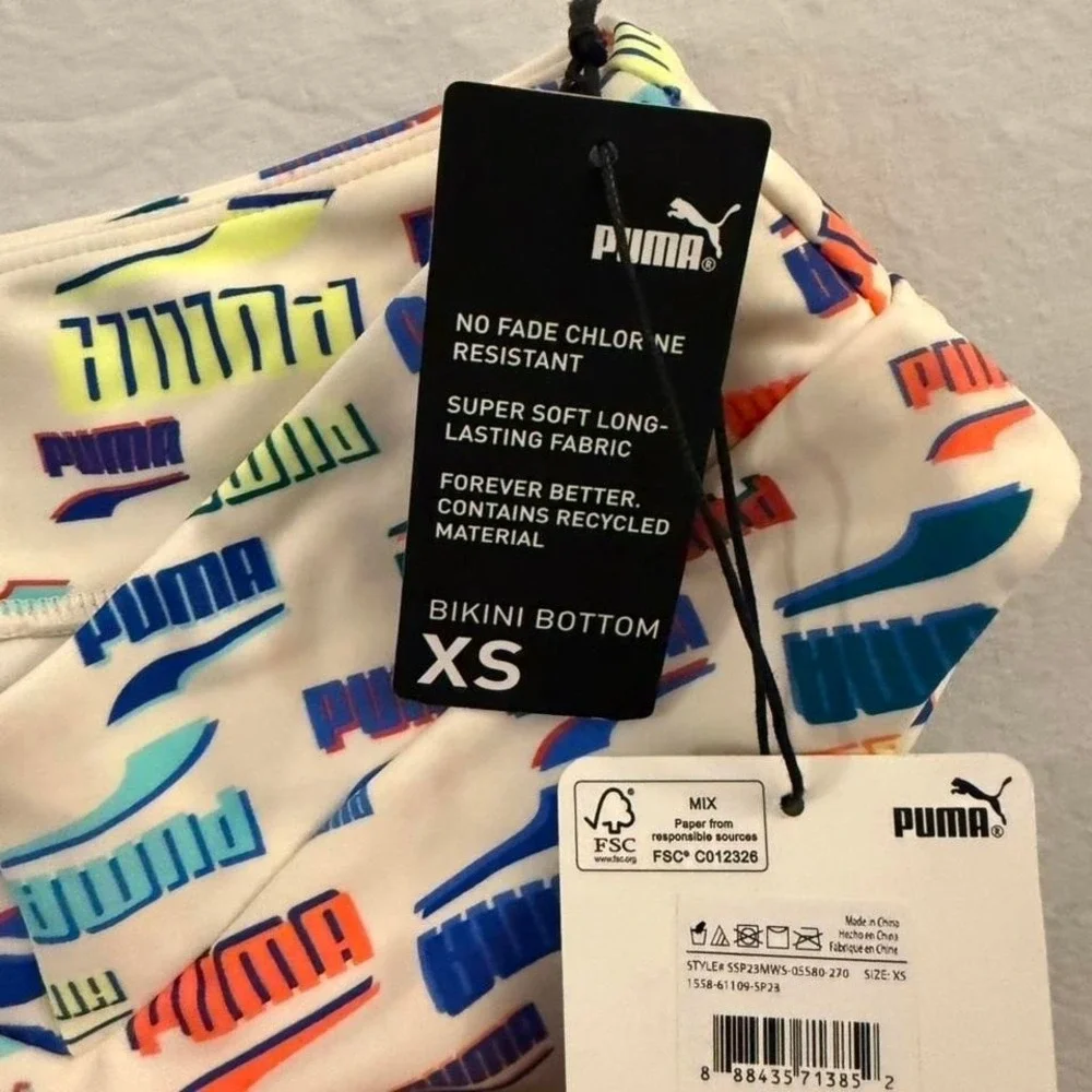 Puma Womens High Waisted Bikini‎ Bottoms Logo Print Cream XS SSP23MWS-05580-270